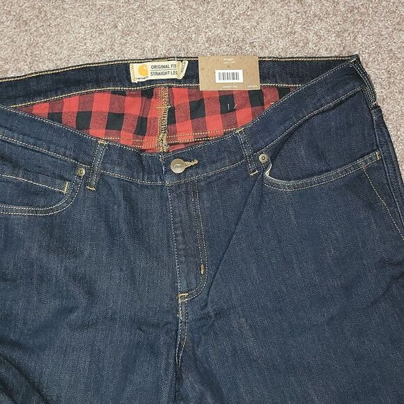 New Carhartt Rugged Flex Original Fit Flannel Lined Dark Denim Jean 16W Reg Plus - Picture 4 of 8